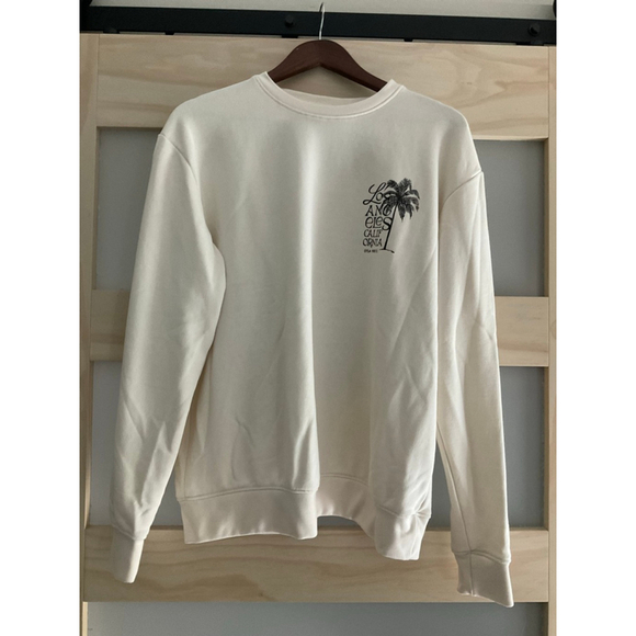 Denim & Flower Los Angeles California Palm Tree Graphic Sweatshirt Cream Size M - Picture 1 of 8